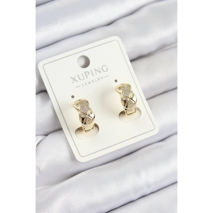 Erb Xuping Zirkon Taşlı Geometrik Desenli Halka Model Gold Renk Kadın Küpe