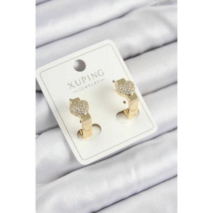 Erb Xuping Zirkon Taşlı Kalp Model Gold Renk Kadın Küpe