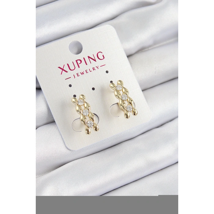 Erb Xuping Zirkon Taşlı Sıralı Damla Model Gold Renk Kadın Küpe