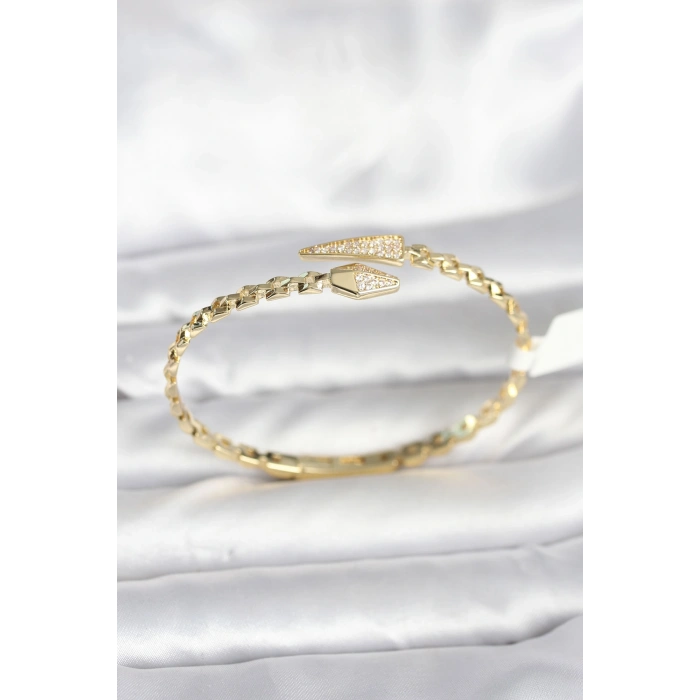 Erb Yılan Model Pirinç Gold Renk Kadın Kelepçe Bileklik