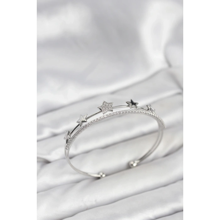 Erb Yıldız Model Gümüş Renk Pirinç Kadın Bileklik