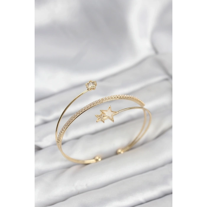 Erb Yıldızlı Model Pirinç Gold Renk Kadın Bileklik