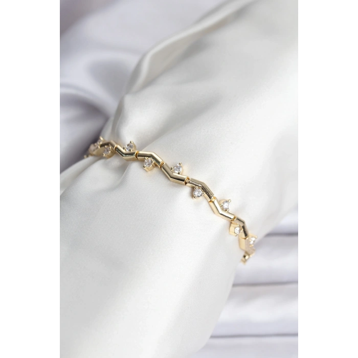 Erb Zikzak Model Pirinç Gold Renk Bileklik