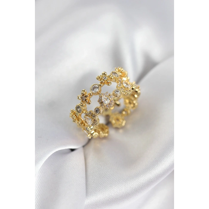 Erb Zirkon Taşlı 2'li Model Gold Renk Kadın Yüzük