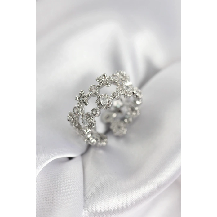 Erb Zirkon Taşlı 2'li Model Gümüş Renk Kadın Yüzük