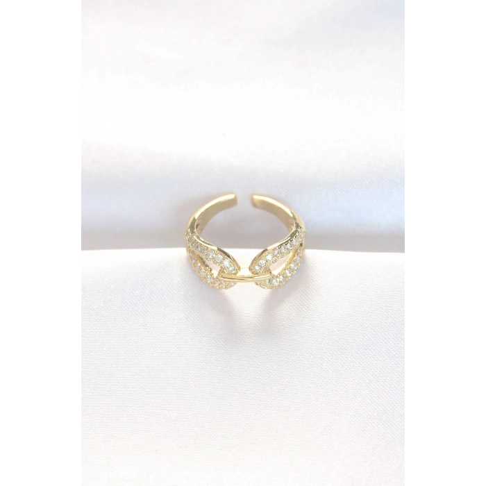 Erb Zirkon Taşlı Gold Renk Ayarlanabilir Yüzük