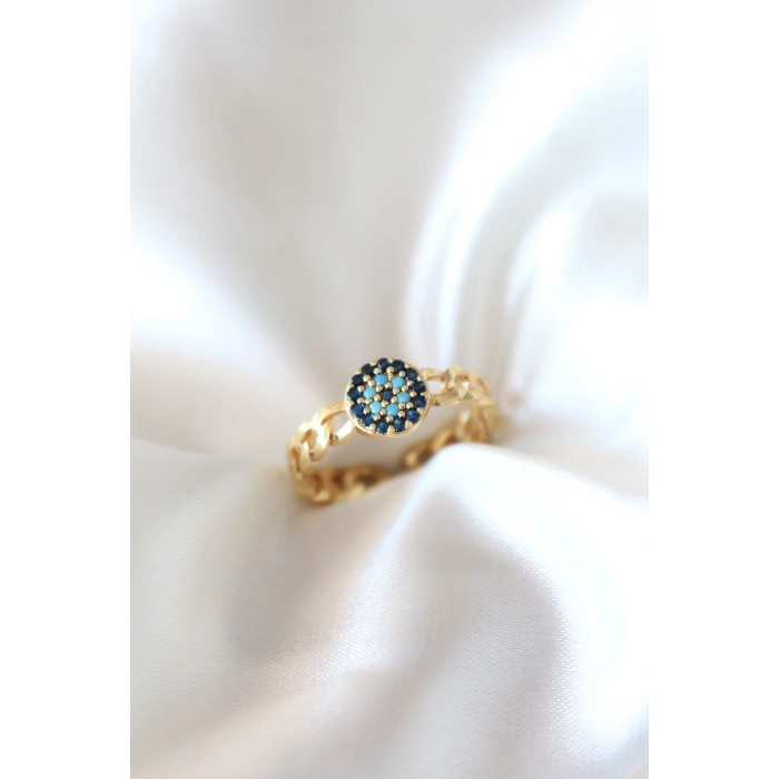 Erb Zirkon Taşlı Nazarlı Altın Kaplama Kadın Yüzük