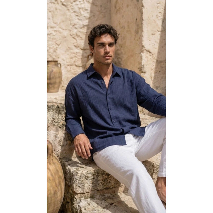 Erkek Armürlü Yarım Oversize Müslin Gömlek