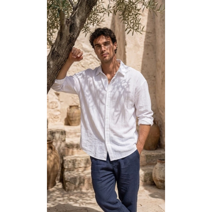 Erkek Armürlü Yarım Oversize Müslin Gömlek