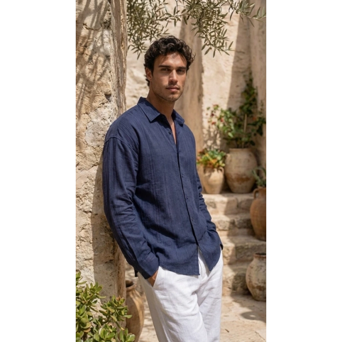 Erkek Armürlü Yarım Oversize Müslin Gömlek