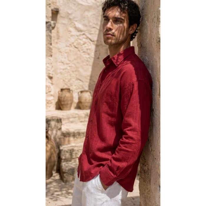 Erkek Armürlü Yarım Oversize Müslin Gömlek