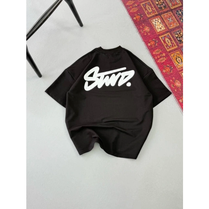 Erkek Baskılı Oversize T-shirt - Siyah