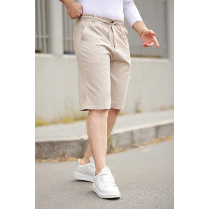 Erkek Beli Bağcıklı Ve Düğmeli Bezayağı Kumaş şort