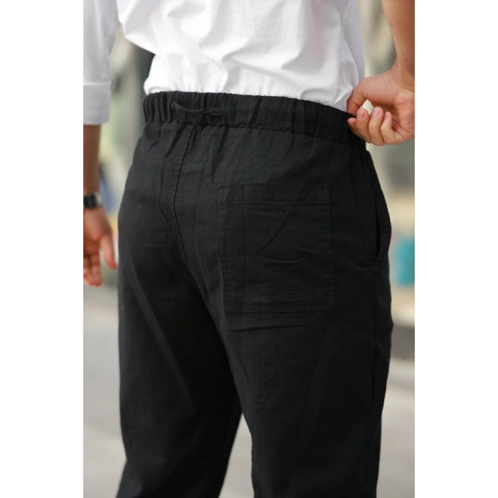 Erkek Beli Lastikli Keten Rahat Pantolon