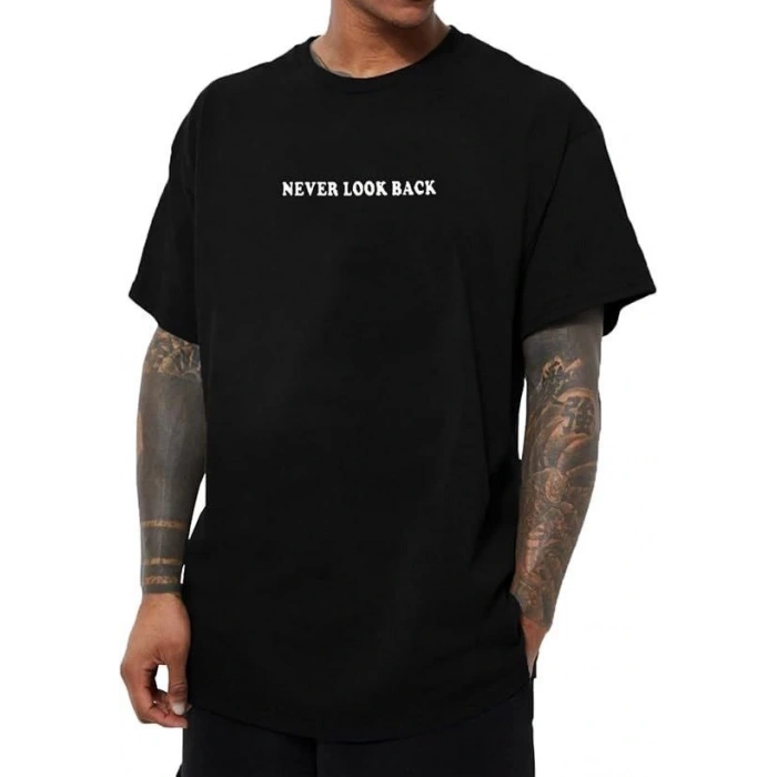 Erkek Bisiklet Yaka Kısa Kol Baskılı T-shirt - Siyah