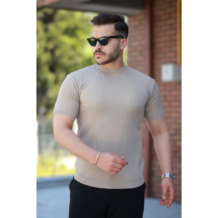 Erkek Bisiklet Yaka örgü Desenli Kısa örme Triko Kısa Kollu T-shirt