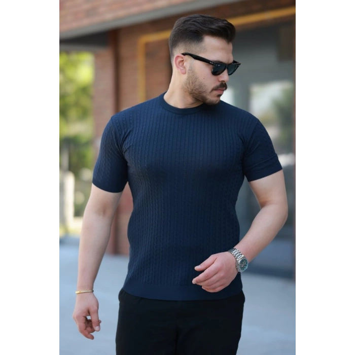 Erkek Bisiklet Yaka örgü Desenli Kısa örme Triko Kısa Kollu T-shirt