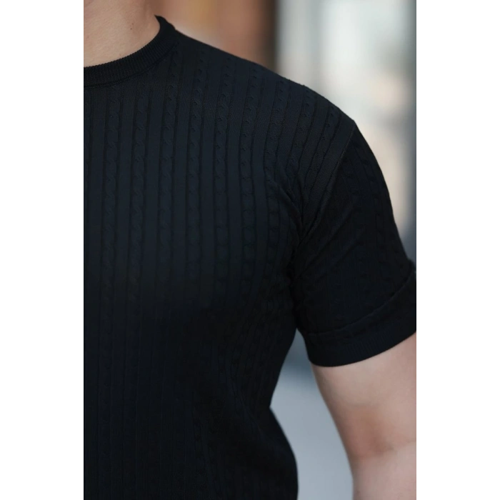 Erkek Bisiklet Yaka örgü Desenli Kısa örme Triko Kısa Kollu T-shirt