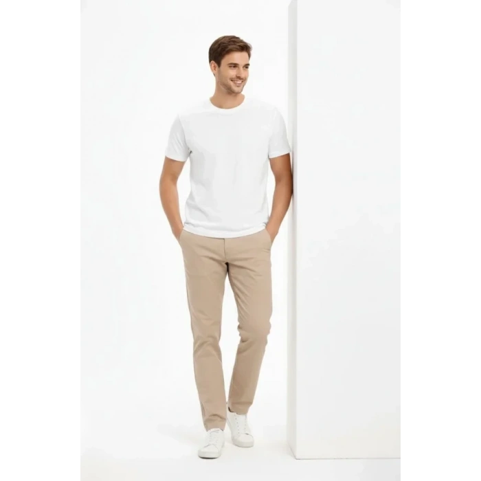 Erkek Bisiklet Yaka Tişört Regular Kalıp Basic Pamuklu Günlük Kullanım T-shirt - Beyaz