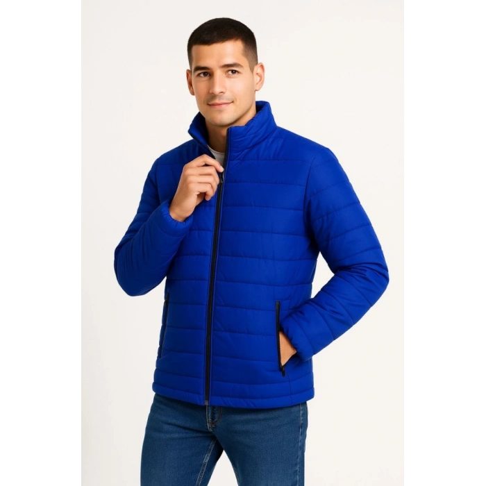 Erkek Bomber Mont Ceket – Su İtici Kumaş, Kapitone Astarlı, Fermuarlı, Kışlık - Saks Mavisi