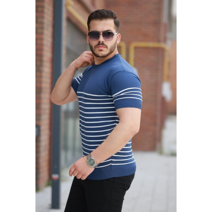 Erkek çizgi Desenli Bisiklet Yaka Kısa Kollu T-sihrt
