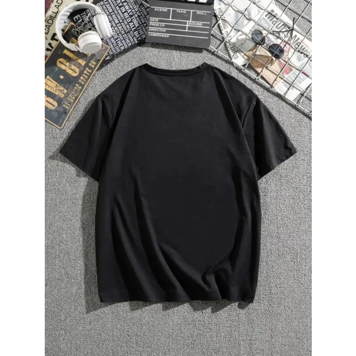 Erkek Dağ Grafikli Tişört, Yaz Için Büyük Beden Rahat T-shirt - Siyah