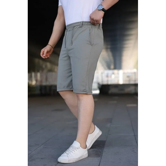 Erkek Diagonel Kumaş Duble Paça Cepli Bağcıklı Bel Lastikli ŞORT - Mint Yeşili
