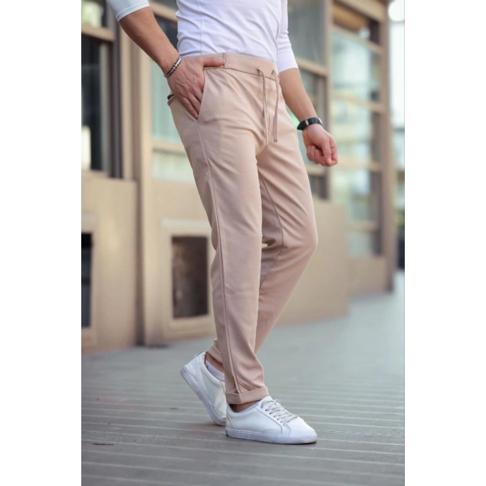 Erkek Diagonel Mikro Dokulu Cepli Beli Lastilki Pantolon - Gri