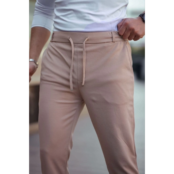 Erkek Diagonel Mikro Dokulu Cepli Beli Lastilki Pantolon - Gri