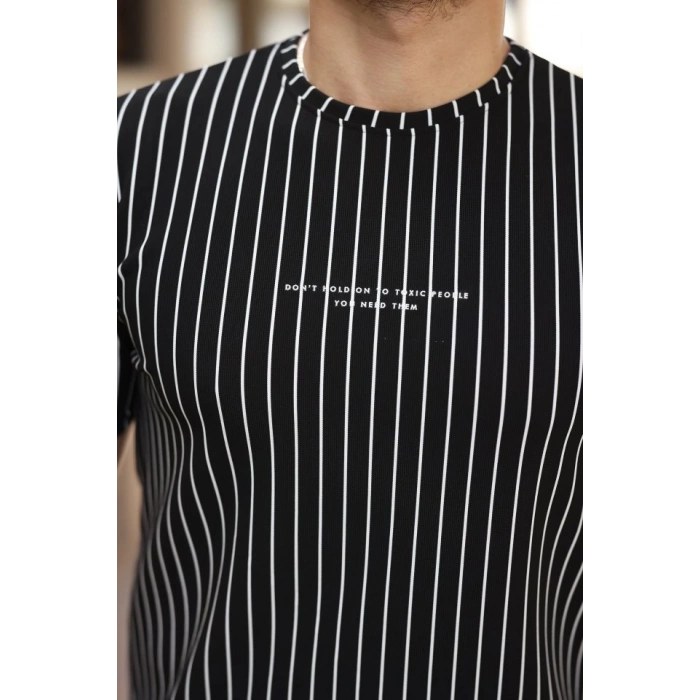 Erkek Dikey çizgili Ottoman Kumaş Kısa Kollu T-shirt