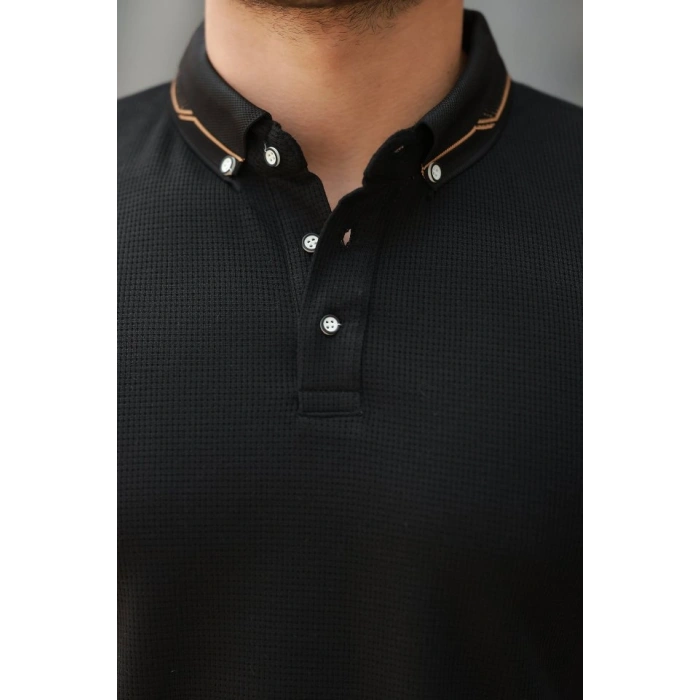 Erkek Düğmeli Yaka Waffle Kumaş Kısa Kollu Tişört