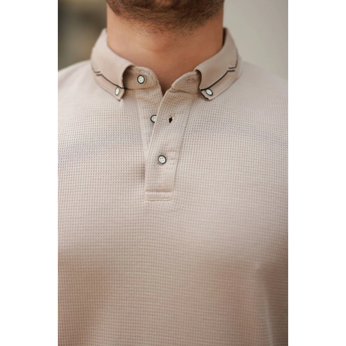 Erkek Düğmeli Yaka Waffle Kumaş Kısa Kollu Tişört