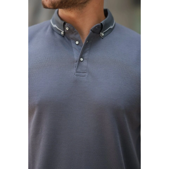 Erkek Düğmeli Yaka Waffle Kumaş Kısa Kollu Tişört