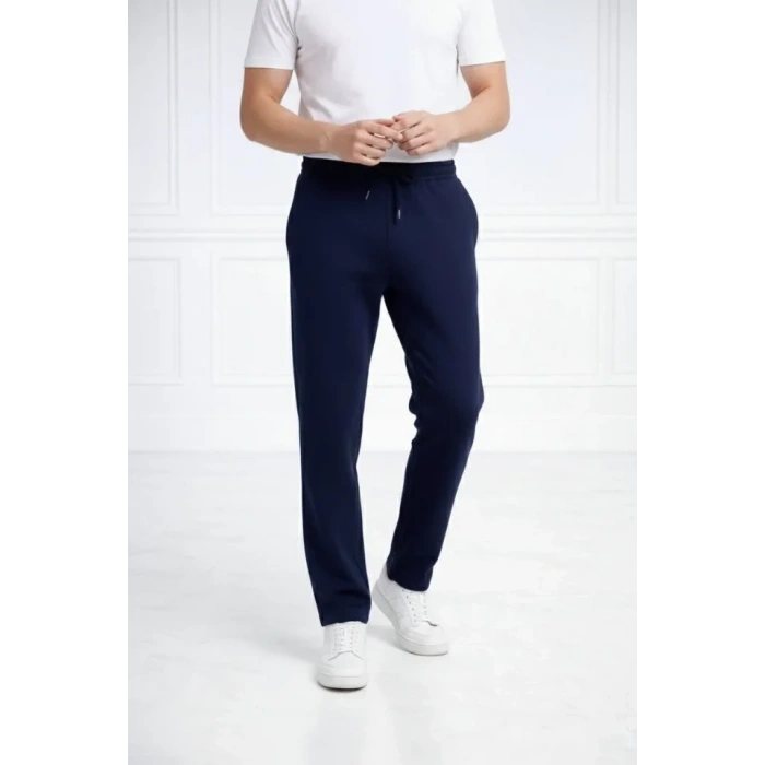 Erkek Düz Paça Beli Lastikli İpli Günlük Spor Eşofman Altı Rahat Fit - Lacivert