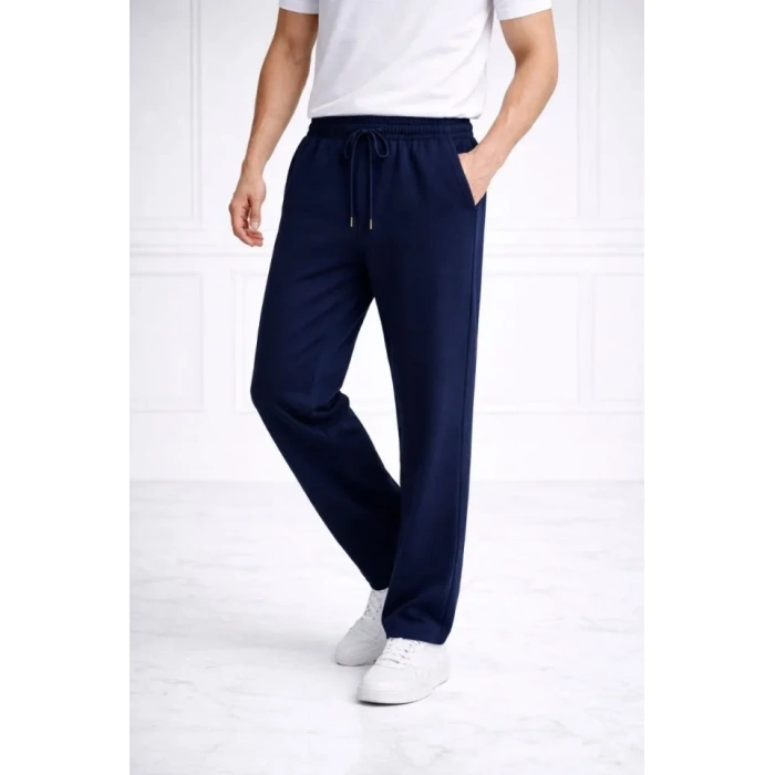 Erkek Düz Paça Beli Lastikli İpli Günlük Spor Eşofman Altı Rahat Fit - Lacivert