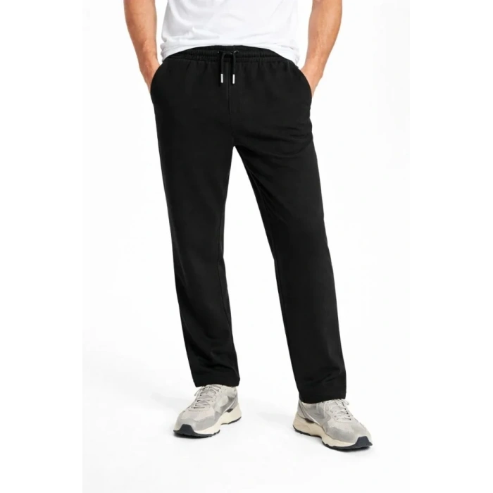 Erkek Düz Paça Beli Lastikli İpli Günlük Spor Eşofman Altı Rahat Fit - Siyah