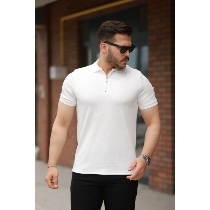 Erkek Fermuarlı Yaka Kısa Kollu Tişört