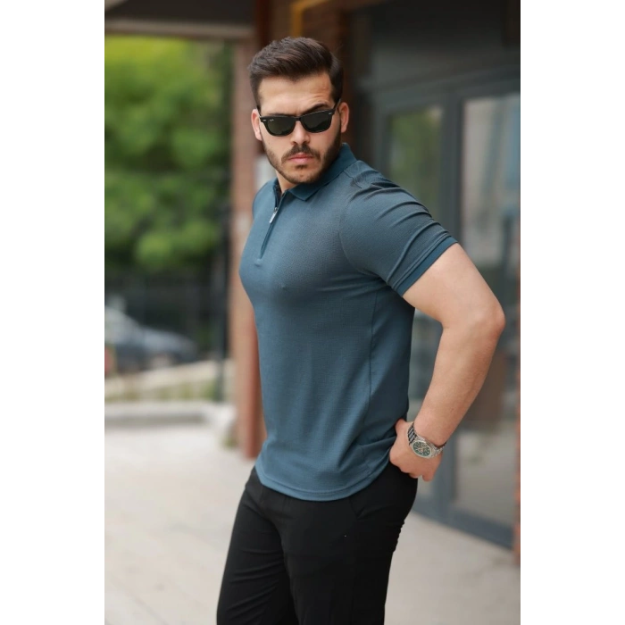 Erkek Fermuarlı Yaka Kısa Kollu Tişört