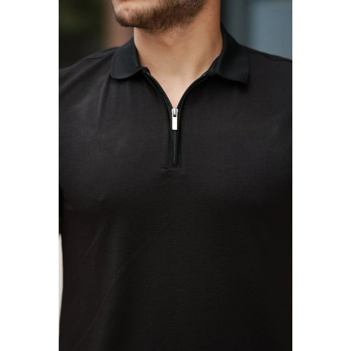 Erkek Fermuarlı Yaka Kısa Kollu Tişört