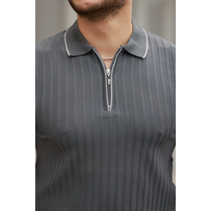 Erkek Fermuarlı Yakalı Kısa Kollu T-shirt