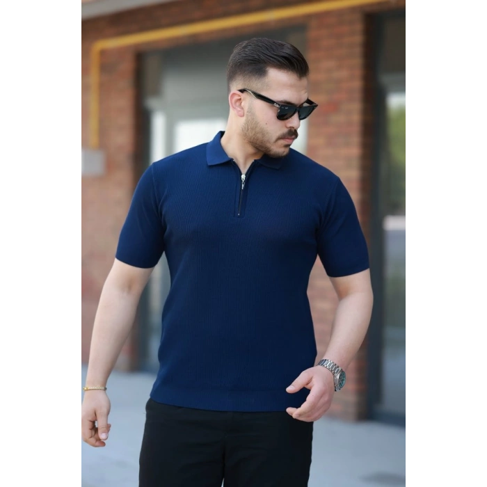 Erkek Fermuarlı Yakalı Kısa Kollu Tshirt