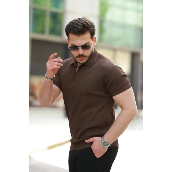 Erkek Fermuarlı Yakalı Kısa Kollu Tshirt