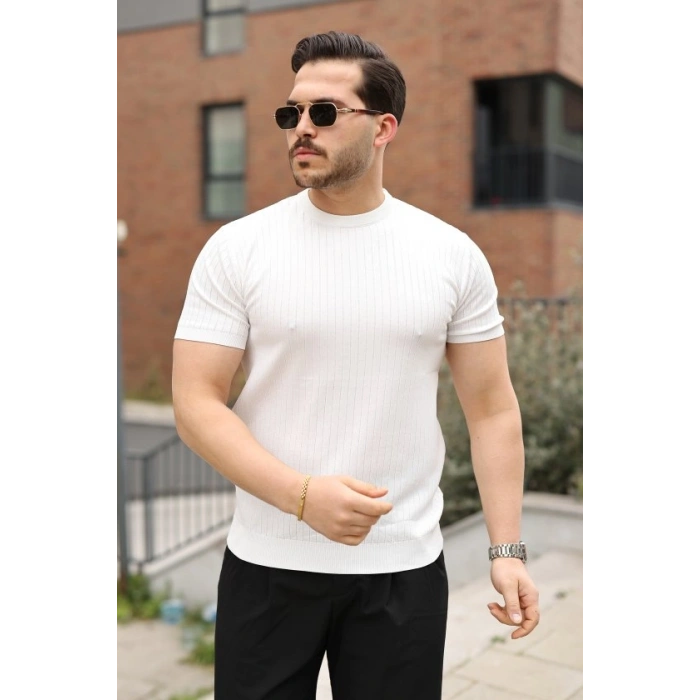 Erkek Fitilli Bisiklet Yaka Triko Tişört