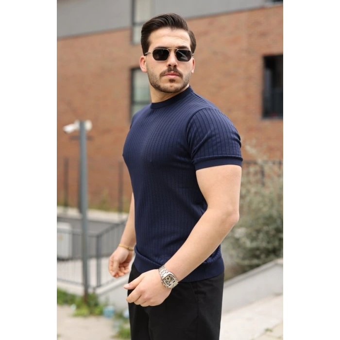 Erkek Fitilli Bisiklet Yaka Triko Tişört