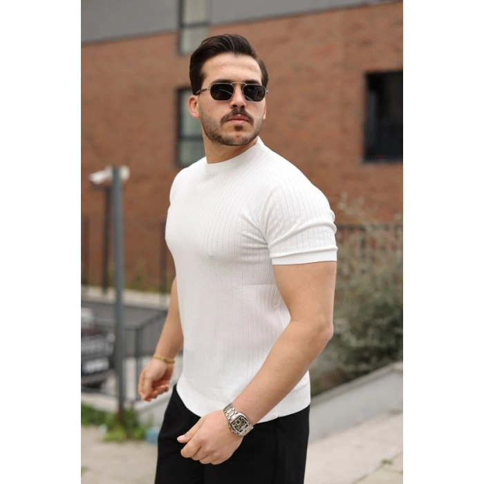 Erkek Fitilli Bisiklet Yaka Triko Tişört