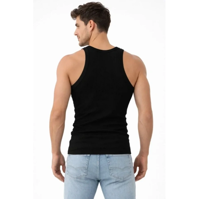 Erkek Fitilli Likralı Kaşkorse Atlet Vücuda Oturan Basic Şıklık - Siyah