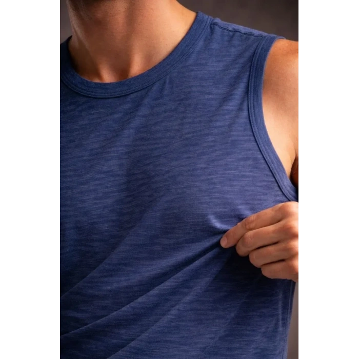 Erkek Flamlı Kumaş Sıfır Kolsuz Atlet Basic Spor Üst, Günlük Ve Fitness Kullanımına Uygun - İndigo
