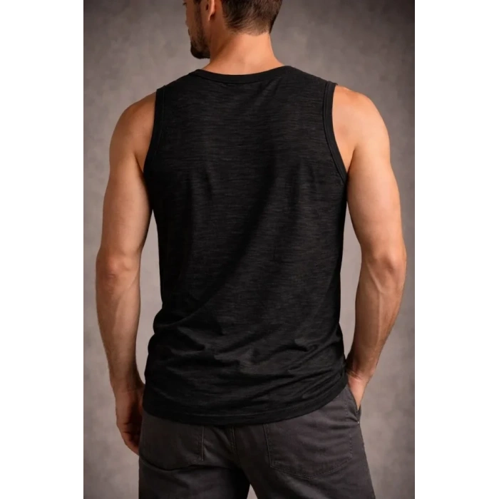 Erkek Flamlı Kumaş Sıfır Kolsuz Atlet Basic Spor Üst, Günlük Ve Fitness Kullanımına Uygun - Siyah