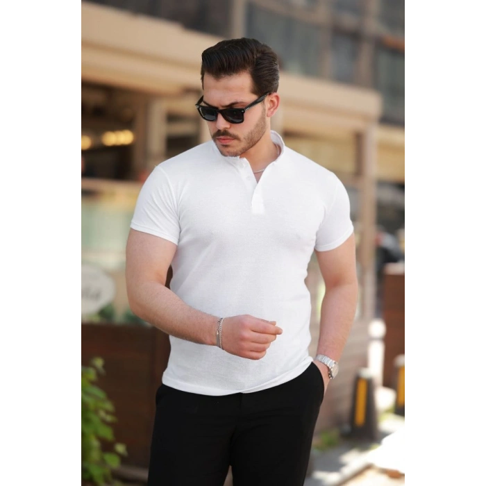 Erkek Hakim Yaka Dokuma Pamuklu Kumaş Kısa Kollu T-shirt