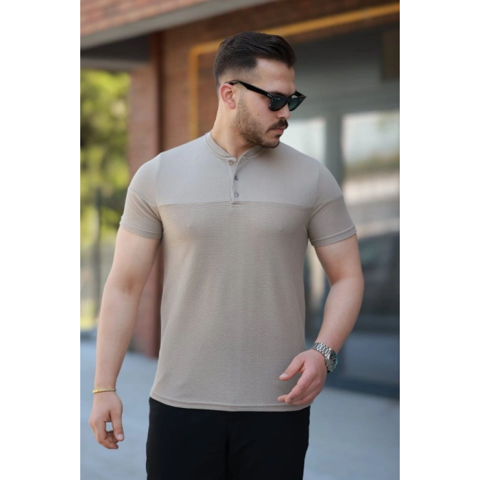 Erkek Hakim Yakalı Kısa Kollu Pamuklu T-shirt